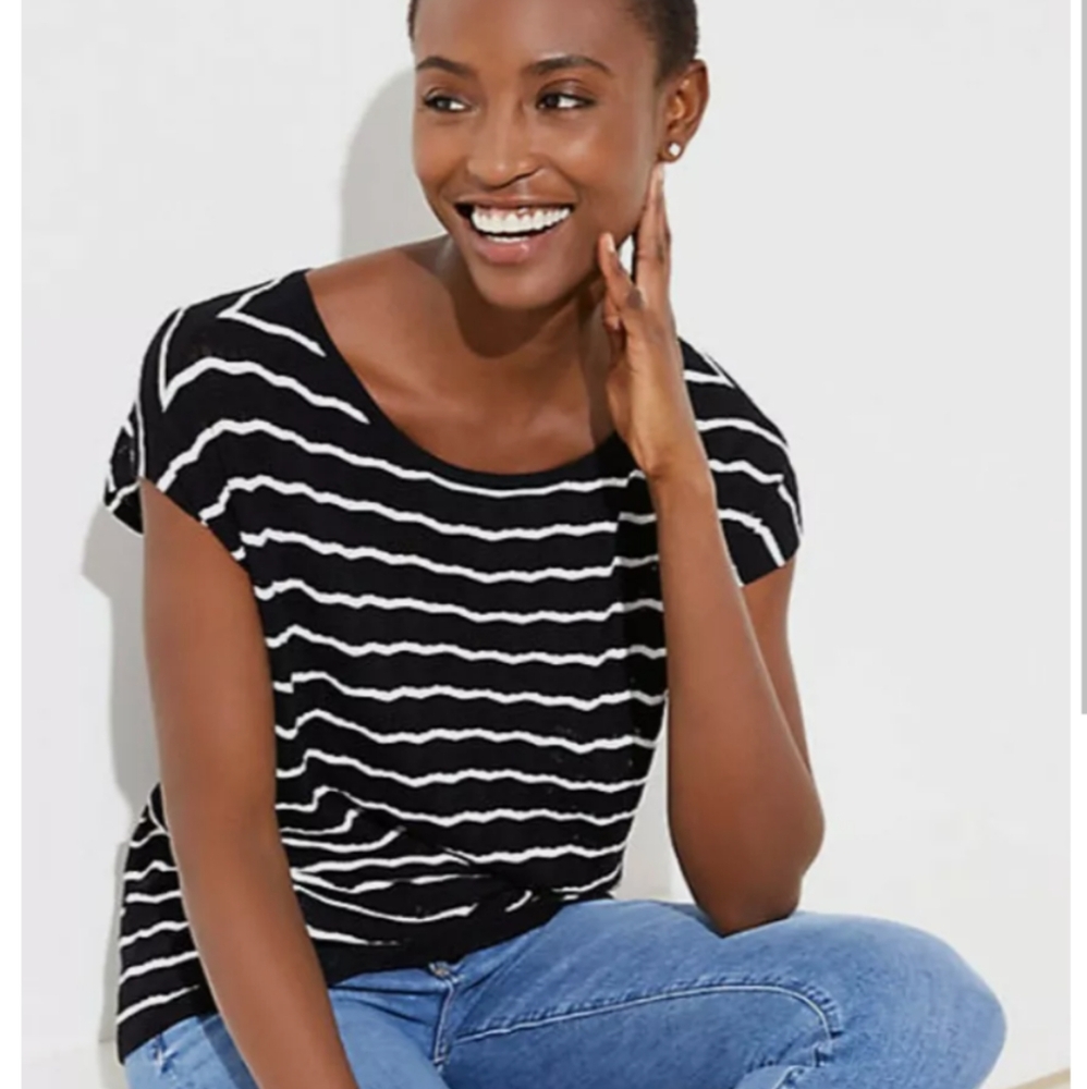 LOFT Black and White Striped Top